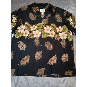 Vintage Ky's Hawaiian Shirt Mens 3XL Black Floral Short Sleeve Cotton USA Resort